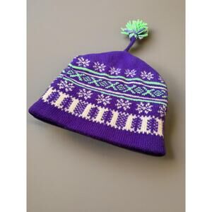 Vintage 1980'S Capello 100% Wool Winter Beanie Hat Cap Purple Canada Knit